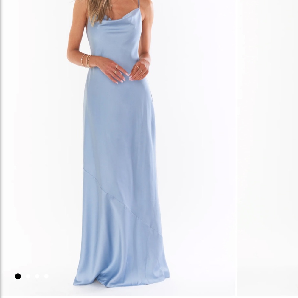 Show me your Mumu Tuscany Maxi Slip Dress in Steel Blue Satin